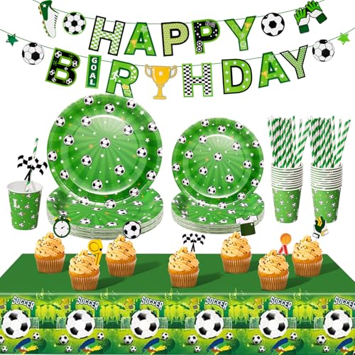 PYAILI Fußball Partygeschirr Set, Fußball Partyteller Geburtstag für 20 Gäste, Fussball Geburtstag Geschirr, Party Deko Set, Kindergeburtstag Teller Becher von PYAILI