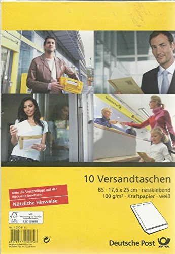 Deutsche Post - 10 Versandtaschen - B5 weiß nassklebend ohne Fenster von PYGMY 25