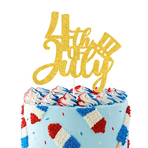 4. Juli Kuchendekoration, Gold-Glitzer, Amerika National Day Happy Independence Day Kuchendekoration – Happy Birthday USA Party Dekoration von PYQWA