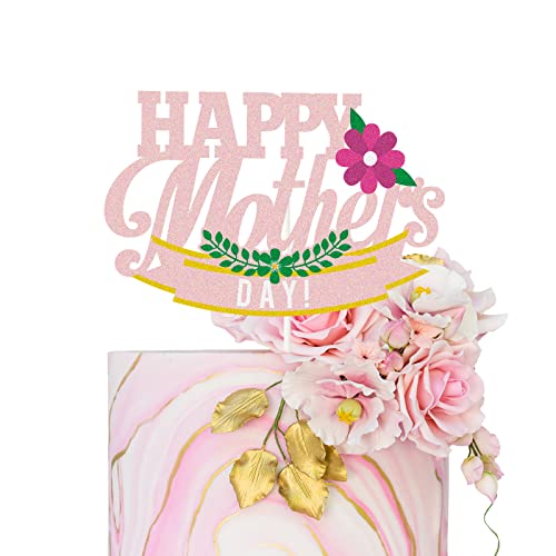 Kuchendekoration "Happy Mother's Day", rosa Glitzer mit Blume – Best Mom Ever Mom's Geburtstagsparty-Dekorationen von PYQWA