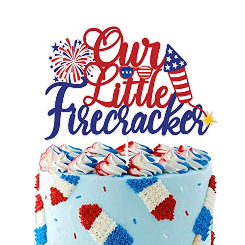 Our Little Firecracker Kuchendekoration, Blau / Rot Happy 4th of Juli American USA Independence Day Kuchendekoration – Babyparty 1. Geburtstag Party Dekoration von PYQWA