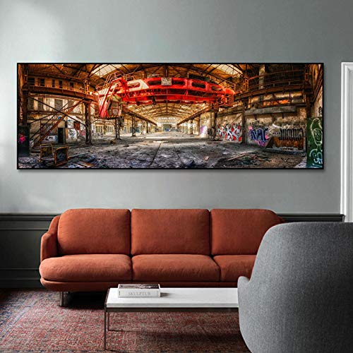 PYROJEWEL Leinwand Malerei Moderne Industrie Malerei Poster Drucke Wandkunst Fabrik Graffiti Bilder für Schlafzimmer Home Wanddekoration 50x150cm Rahmenlos von PYROJEWEL