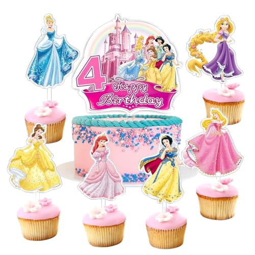 7 Stück Prinzessin Tortendeko,Prinzessin Cake Topper 4 Jahre,Prinzessin Kinder Kuchen Deko Geburtstag,Prinzessin Cake Birthday Party Decoration,Geeignet für Kindergeburtstage von PYTRARTY