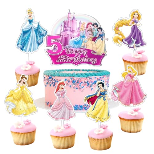 7 Stück Prinzessin Tortendeko,Prinzessin Cake Topper 5 Jahre,Prinzessin Kinder Kuchen Deko Geburtstag,Prinzessin Cake Birthday Party Decoration,Geeignet für Kindergeburtstage von PYTRARTY