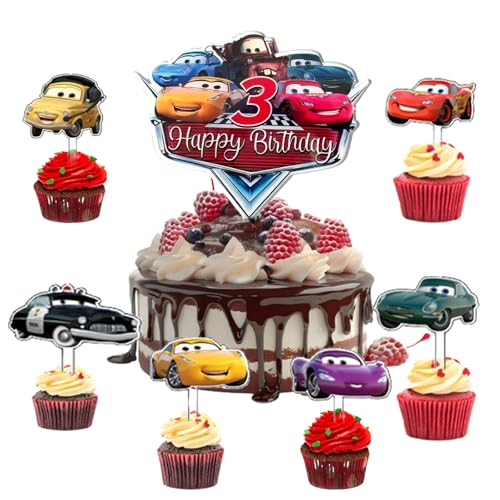 MccQueen Tortendeko 3 Jahre,7 Stück Cars Cake Topper,MccQueen Kinder Kuchen Deko Geburtstag,Cake Birthday Party Decoration,Happy Birthday Kuchendekoration für Kinder Party für Kinder Party von PYTRARTY