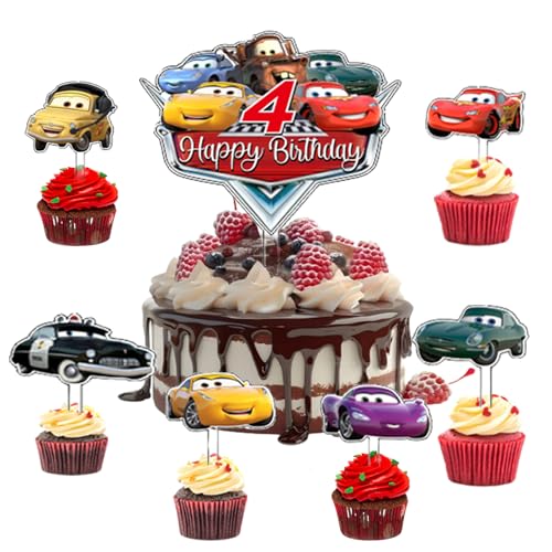 MccQueen Tortendeko 4 Jahre,7 Stück Cars Cake Topper,MccQueen Kinder Kuchen Deko Geburtstag,Cake Birthday Party Decoration,Happy Birthday Kuchendekoration für Kinder Party für Kinder Party von PYTRARTY