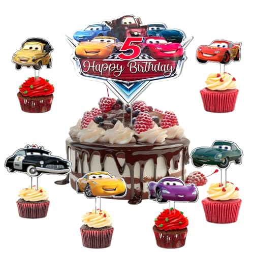 MccQueen Tortendeko 5 Jahre,7 Stück Cars Cake Topper,Cars Kinder Kuchen Deko Geburtstag,Cake Birthday Party Decoration,Happy Birthday Kuchendekoration für Kinder Party für Kinder Party von PYTRARTY