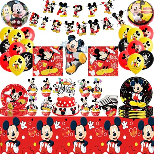 Party Set,98Pcs Mickey Geburtstag Geschirr Kit,Geburtstag Deko Mickey Luftballon，Kindergeburtstag Party Deko,Partygeschirr von PYTRARTY