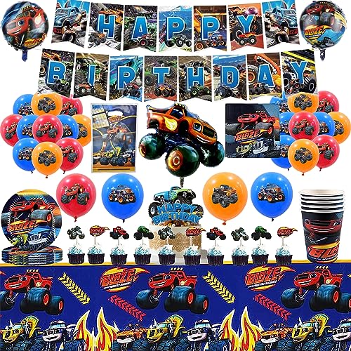 Monster Trucks Geburtstag Deko,Monster Trucks Geburtstag Party Set,98Pcs Monster Trucks Geburtstag Geschirr Kit，Kindergeburtstag Party Deko,Partygeschirr von PYTRARTY