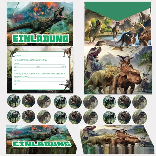 PYTRARTY 12 Pcs Dinosaurier Einladungskarten Geburtstag,Dinosaurier Einladungskarten Kindergeburtstag,Dinosaurier Cartoon Party Einladungen,Geburtstag Einladungskarten Set für Themed Party von PYTRARTY