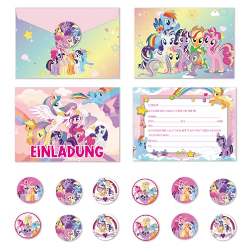 PYTRARTY 12 Pcs Little P-ony Einladungskarten Kindergeburtstag,Little P-ony Einladungskarten Geburtstag,Little P-ony Cartoon Einladungen,Geburtstag Einladungskarten Set für Kindergeburtstag von PYTRARTY