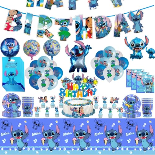 Stitch Geburtstagsdeko Set,Stitch Gebutstag Partygeschirr,104pcs Stitch Party Deko,Stitch Party Luftballon,Kindergeburtstag Partygeschirr Set von PYTRARTY