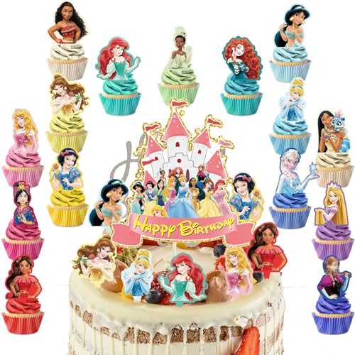 Prinzessin Tortendeko,31 PCS Prinzessin Cake Topper,Prinzessin Cake Decoration,Cartoon Deko Geburtstag für Kinder,Mädchen Junge Party Dekoration Zum Torten Deko von PYTRARTY