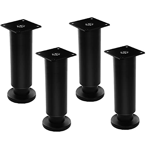 Tischbeine Möbelfüße Möbelbeine Set mit 4 verstellbaren Edelstahl-Schrankbeinen, Metall-Sofa-Stützbeinen, Ersatz, mit Schrauben(Black,15cm/5.9in) von PZOFERLIN