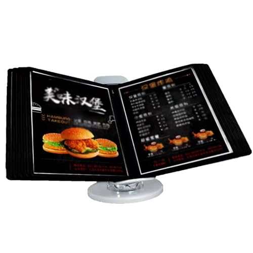 Wandhalterung Referenzsystem Schreibtisch Referenz Verstellbares Desktop-Flip-Display-Regal – 10-seitige doppelseitige Paneele, PVC und Metall for die Aufbewahrung von Dokumenten im Restaurant, Büro von PZOFERLIN