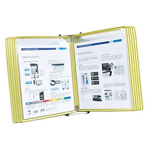 Wandhalterung Referenzsystem Schreibtisch Referenz Wandmontierter Präsentationsständer aus PVC und Metall | 10 A4-Taschen | Zur Beratung und Präsentation von Dokumenten, Menüanzeige(Yellow) von PZOFERLIN