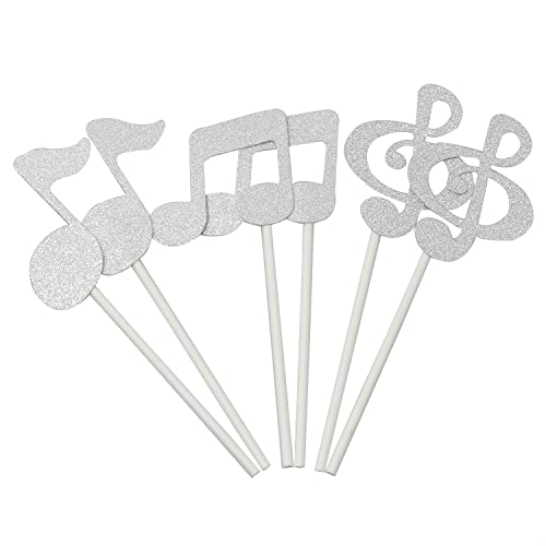 PZRT 6 Stück silberne Musiknoten Cupcake Topper Thema Cartoon Party Zubehör Geburtstag Party Dekorationen Hochzeit Kuchen Topper Dekoration von PZRT