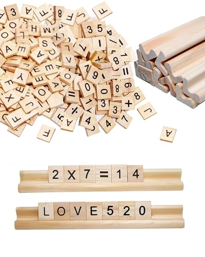 300 Stück Holzbuchstaben Klein Set,Scrabble Buchstaben Holz mit Zahlen & 2 Briefhaltern,Scrabble English Alphabet A bis Z, ideal für Basteln, Lernen, Brettspiele(Buchstaben + Zahlen + Holzrahmen) von Pabbyeey