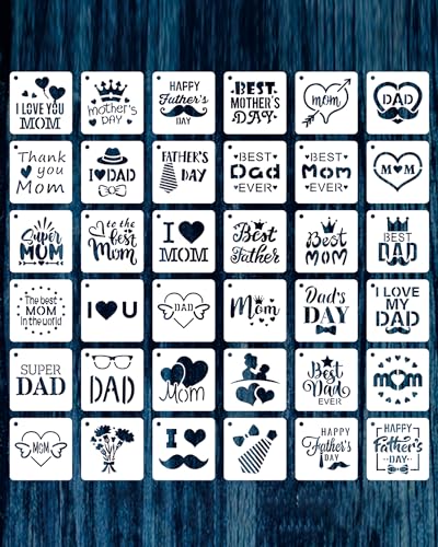 36 Stück Muttertag & Vatertag Schablonen Set 7.6x7.6cm – Wiederverwendbare Malschablonen und Bastelschablonen für DIY, Möbel, Holz & Scrapbooking – Kreatives Geschenk für Eltern & Kinder 36 Stück Muttertag & Vatertag Schablonen Set 7.6x7.6cm – Wiederverwendbare Malschablonen und Bastelschablonen für DIY, Möbel, Holz & Scrapbooking – Kreatives Geschenk für Eltern & Kinder von Pabbyeey