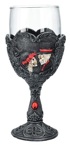 Pacific Giftware Gothic Glas Kelch mit Skelett Brautpaar, 17,5cm - Schwarz, Schmucksteine, 250ml Fassungsvermögen von Pacific Giftware