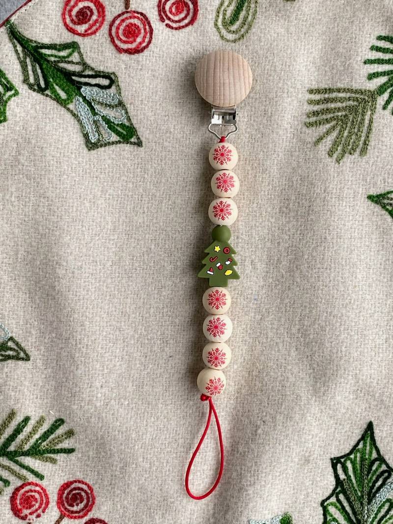 Weihnachtsbaum Silikon Schnuller Clip|Weihnachts Dummy Schneeflocke Halter| Weihnachts Schnullerhalter|Silikon Clip von PacificPacifiers