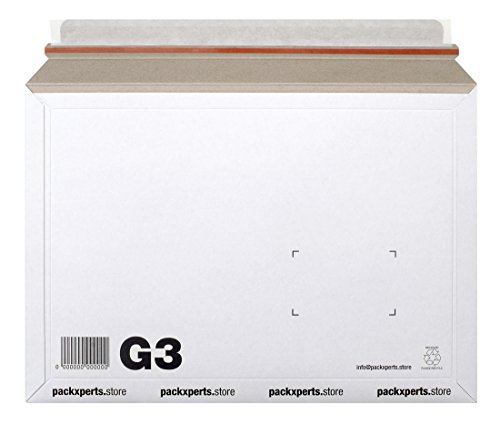 Packxperts Versandtasche aus Karton, selbstklebend mit Abreißstreifen, 352x249 mm, weiß (50er Pack) von Packxperts