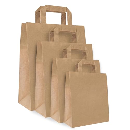 Papiertüten Klein oder Groß Modell Braun - Kraftpapier Tüten - Papiertragetaschen Wiederverwendbar - Geschenktüten - Papiertaschen 22x28x10 cm (6 Liter) - 25 Stück - Packy von Packy