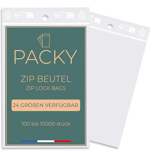 Zip Beutel - Plastikbeutel Verschließbar - 24 Verfügbare Größen - 100 bis 10000 Stück - Zip Bag - Druckverschlussbeutel - Klein oder Groß - 16x22 cm 500 Stück - Packy von Packy