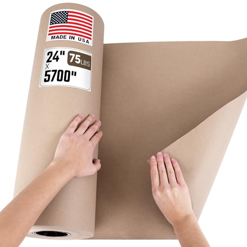 Paclord 61 x 14,478 cm (144,8 m) Naturbraunes Kraftpapierrolle, 34 kg, extra strapazierfähig (Lebensmitteltütenqualität), hergestellt in den USA, große Rolle braunes Geschenkpapier, 7,6 cm Kern – für von Paclord