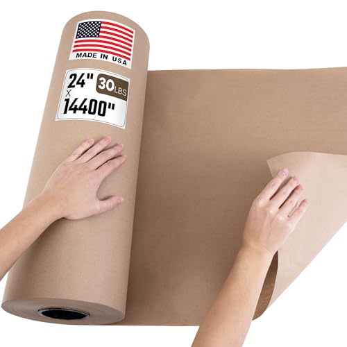 Paclord 61 x 3656 cm (365,8 m) natürliche braune Kraftpapierrolle, 13,6 kg Standardqualität, hergestellt in den USA, große Rolle braunes Geschenkpapier, 7,6 cm Kern – für Verpackung, Hohlraumfüllung, von Paclord