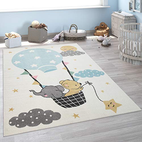 Paco Home Kinder-Teppich, Kurzflor Für Kinderzimmer, Elefant, Bär, Balon, Mond, in Beige, Grösse:120x160 cm von Paco Home