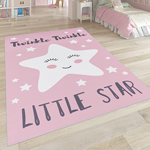 Paco Home Kinderteppich, Kinderzimmer Teppich m. Stern, Mond u. Karo Motiven, Grösse:80x150 cm, Farbe:Pink 3 von Paco Home