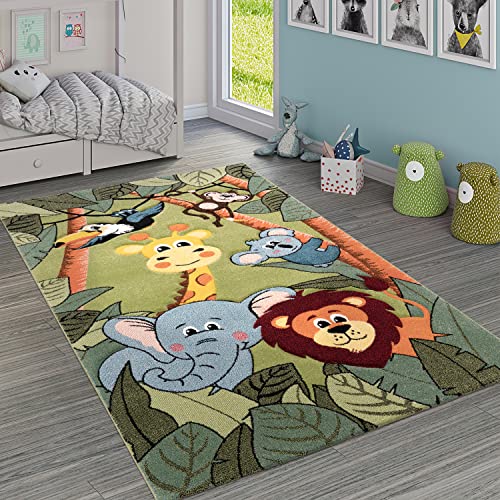 Paco Home Kinderteppich Kinderzimmer Dschungel Tiere Giraffe Löwe AFFE Nilpferd Grün, Grösse:80x150 cm von Paco Home