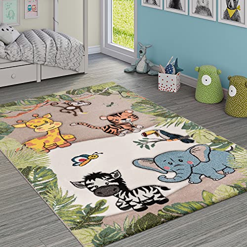 Paco Home Kinderteppich Kinderzimmer Dschungel Tiere Giraffe Löwe AFFE Zebra Beige Creme, Grösse:140x200 cm von Paco Home