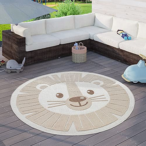 Paco Home Kinderteppich Kinderzimmer Outdoor Teppich Rund Spielteppich Modern 3D Effekt, Grösse:Ø 200 cm Rund, Farbe:Beige von Paco Home