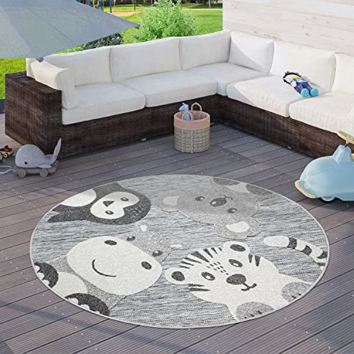 Paco Home Kinderteppich Kinderzimmer Outdoor Teppich Rund Spielteppich Modern 3D Effekt, Grösse:Ø 200 cm Rund, Farbe:Grau 3 von Paco Home