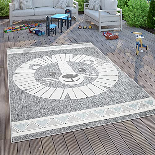 Paco Home Kinderteppich Kinderzimmer Outdoorteppich Spielteppich 3D Effekt Löwe Grau, Grösse:140x200 cm von Paco Home