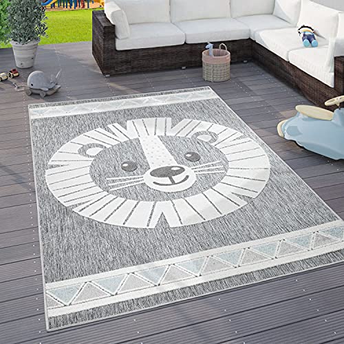 Paco Home Kinderteppich Kinderzimmer Outdoorteppich Spielteppich Tiermotive Modern 3D, Grösse:120x160 cm, Farbe:Grau von Paco Home