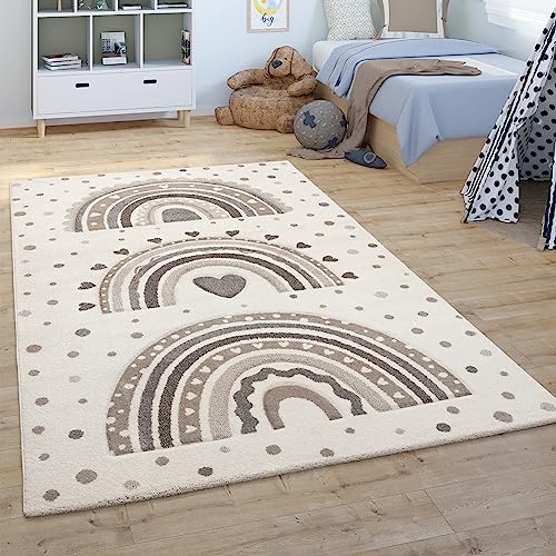 Paco Home Kinderteppich Kinderzimmer Teppich Kurzflor Junge Mädchen Herz Punkte Beige Creme, Grösse:120x170 cm von Paco Home