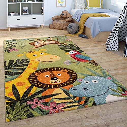 Paco Home Kinderteppich Teppich Kinderzimmer Junge Mädchen Modern Tier Motiv Dschungel Grün Grau Braun, Grösse:120 cm Rund von Paco Home