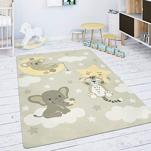 Paco Home Spielmatte Kinderteppich Teppich Kinderzimmer rutschfest Modern Stern Wolke Mond Beige Weiß, Grösse:120x160 cm von Paco Home