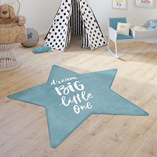 Paco Home Kinderteppich Teppich Kinderzimmer Spielmatte Babymatte rutschfest Modern Sterne Schriftzug, Grösse:120 cm Stern-Form, Farbe:Blau von Paco Home