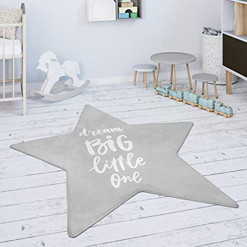 Paco Home Kinderteppich Teppich Kinderzimmer Spielmatte Babymatte rutschfest Modern Sterne Schriftzug, Grösse:120 cm Stern-Form, Farbe:Grau von Paco Home