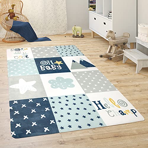 Paco Home Kinderteppich Teppich Kinderzimmer Spielmatte Babymatte rutschfest Modern Tiere Regenbogen Herz, Grösse:120x160 cm, Farbe:Blau von Paco Home