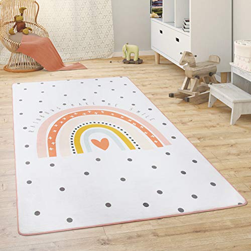 Paco Home Kinderteppich Teppich Kinderzimmer Spielmatte Babymatte rutschfest Modern Tiere Regenbogen Herz, Grösse:120x160 cm, Farbe:Creme von Paco Home