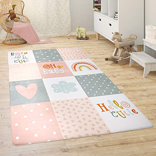 Paco Home Kinderteppich Teppich Kinderzimmer Spielmatte Babymatte rutschfest Modern Tiere Regenbogen Herz, Grösse:120x160 cm, Farbe:Pink von Paco Home