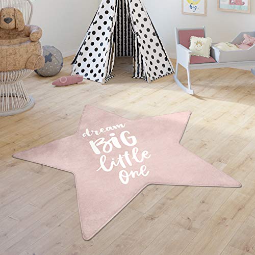 Paco Home Kinderteppich Teppich Kinderzimmer Spielmatte Babymatte rutschfest Modern Sterne Schriftzug, Grösse:150 cm Stern-Form, Farbe:Pink von Paco Home