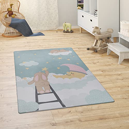 Paco Home Kinderteppich Teppich Kinderzimmer Spielmatte Babymatte rutschfest Modern Tiere Regenbogen Herz, Grösse:120x160 cm, Farbe:Türkis von Paco Home