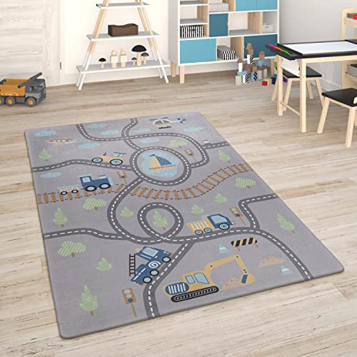 Paco Home Kinderteppich Teppich Kinderzimmer Spielmatte Straßenteppich Spielteppich, Grösse:120x160 cm, Farbe:Grau 2 von Paco Home