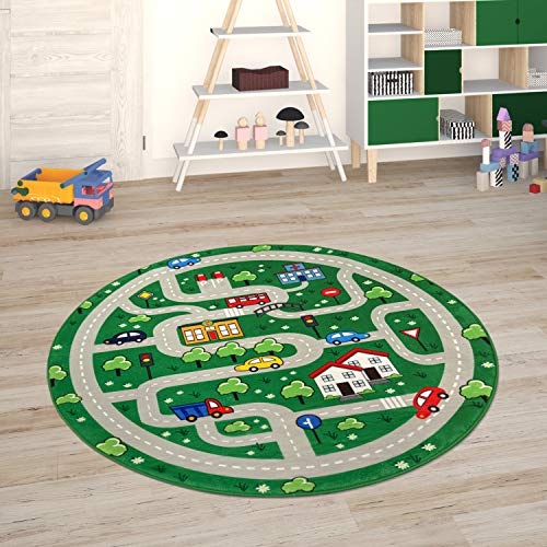 Paco Home Kinderteppich Teppich Kinderzimmer Spielmatte Straßenteppich Spielteppich, Grösse:150 cm Rund, Farbe:Grün von Paco Home